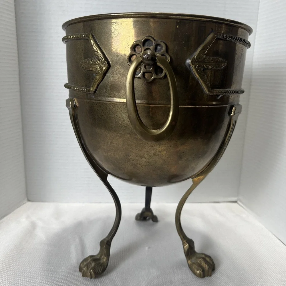 MCM Brass Footed Champagne Bucket Urn Cauldron Planter Vintage W/ Patina/ Moody